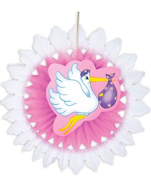 Hvit og Rosa Papirvifte med Motiv av Stork