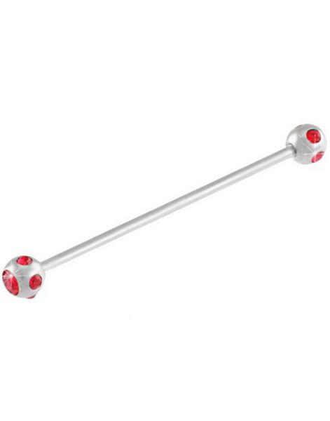 Industrial Barbell med Røde Stener - 1.6 x 38 mm