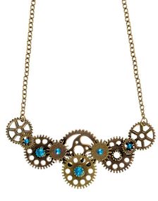 Steampunk Tannhjulsmykke med Turkise Stener