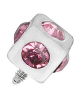 Firkantet Sølvfarget Dermal Anchor Kule med Rosa Stener - Strl 3 mm kule med 1,2 mm gjenger