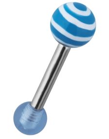 Tragus/Helix Ørepiercing m/Stripet Kule - Blå/Hvit