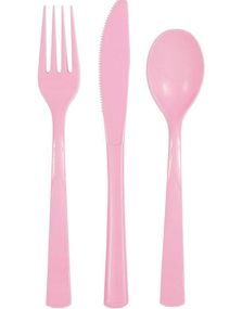 18 Delers Gjenbrukbart Lys Rosa Plastbestikk