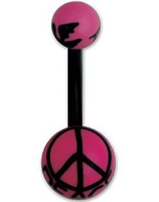 Navlepiercing i Rosa og Svart med Peace Tegn