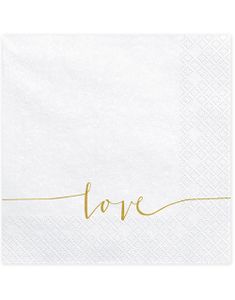 20 stk Hvite Servietter med Gullfarget Love Tekst 33x33 cm