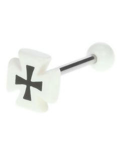 Tungepiercing med Hvit Ridder Cross Kule