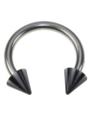 Rund Øyenbrynspiercing med Svarte og Hvite Spike Kuler - 1.2 x 8 mm