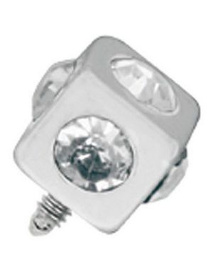 Firkantet Sølvfarget Dermal Anchor Kule med Klare Stener - Strl 3 mm kule med 1,2 mm gjenger