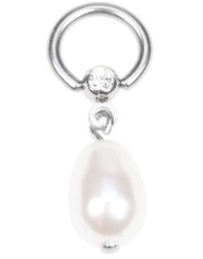 BCR Piercing med Klar Sten og Hengende Hvit Perle