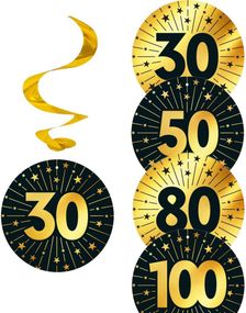 Jubileumsfeiring - Hengende Swirls i Svart og Gull