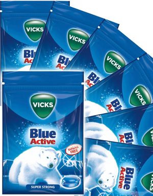 20 stk Vicks Blue Active Sukkerfri Superstrong Menthol - Hel Eske 1440 gram