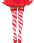 Røde og hvite “candy cane” lårstrømper i elastan
