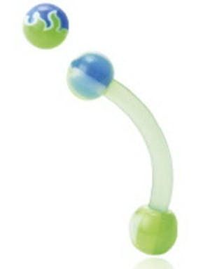 Flames in Blue and Green - 1.2 x 8 mm Øyenbrynspiercing