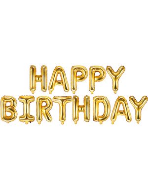 Happy Birthday - Gullfarget Ballong-Banner 340x35 cm