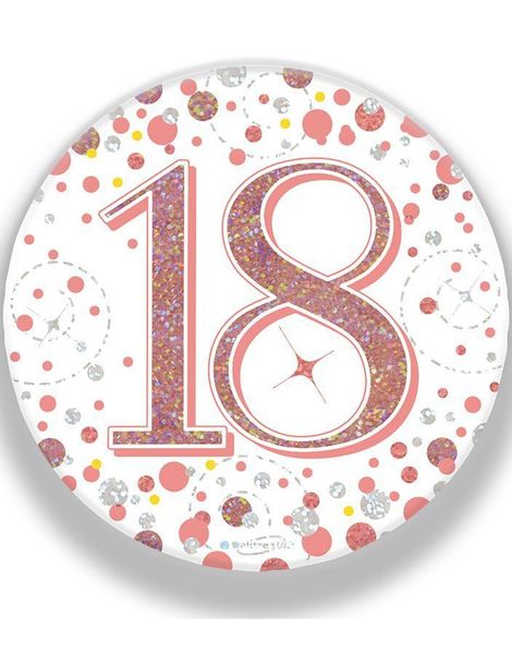 18-Års Feiring Rosegull Holografisk Stor Button