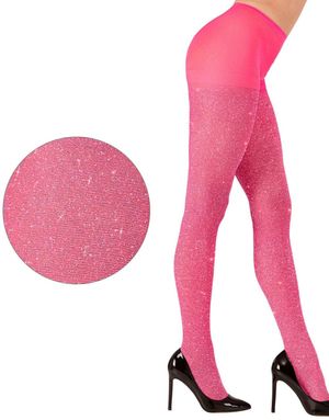 Strømpebukse med Glitter - Neon Rosa 