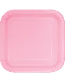 14 stk Firkantede Lys Rosa Papptallerkener 22 cm