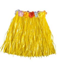 Hawaii Hula Skjørt m/Blomster - 40 cm Gul 