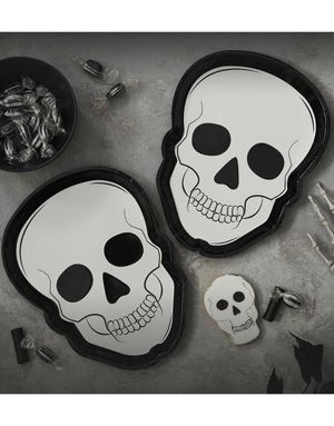 8 stk Hodeskalle Papptallerkener 26x20 cm - Fright Night