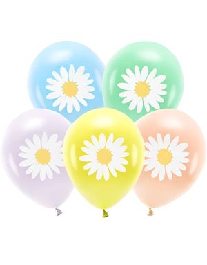 5 stk 30 cm Ballonger - Pastellfargede Ballonger med Blomstermotiv