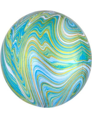 Blå, Grønn og Gullfarget Marble Metallisk Orbz / Ballongboble 38 cm