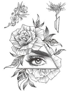Eye & Flowers - 3 stk Tatoveringer (Fake Tattoo)