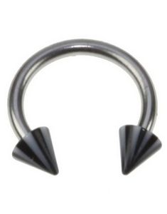Rund Øyenbrynspiercing med Svarte og Hvite Spike Kuler - 1.2 x 8 mm