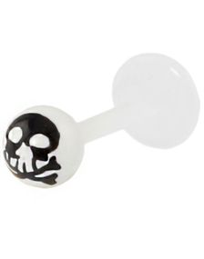 Labret m/Dødninghode - Hvit/Svart - Strl 1,2x8x4mm