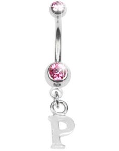 Navlepiercing med Bokstaven P & Rosa Stener