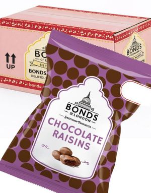 12 stk Chocolate Raisins - Bonds of London - Hel Eske 0,9 kg (UK)