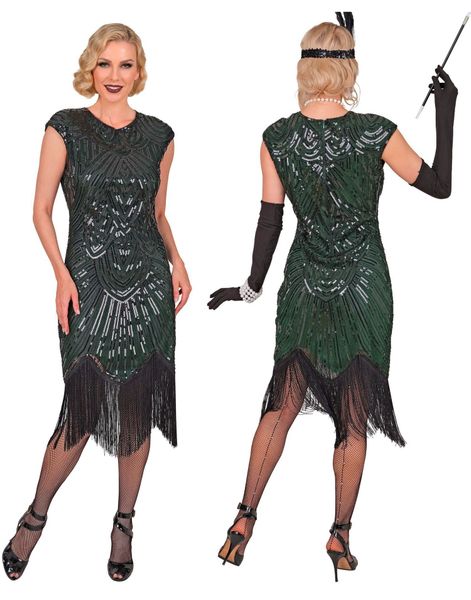 Roaring 20's Gatsby Flapper - Svart Flapperkjole til Dame