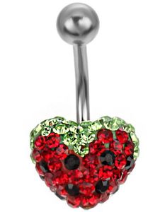 Strawberry Heart Navlepiercing - Rød/Grønn/Svart