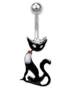 Stilig Navlepiercing med Svart Katt og Bevegelig Ledd