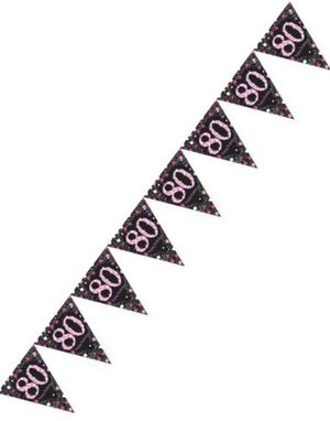 80 Års Feiring - 4 Meter Svart og Rosa Glitrende Flaggbanner