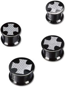 Svart Piercing Plugg med Ridderkors