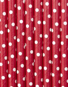 10 stk Røde og Hvite Polka Dot Sugerør