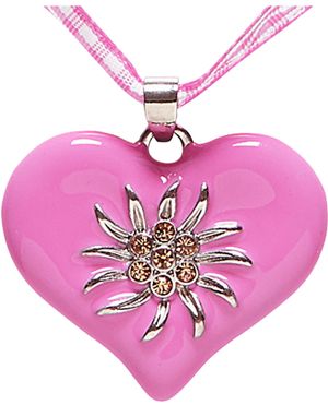 Rosa Oktoberfestsmykke med Hjerte og Edelweiss Blomst