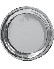 8 stk Små Metallisk Sølvfarget Papptallerkener 18 cm