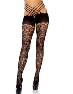 Wrap Around Crotchless Tights - Svart Nettingstrømpebukse