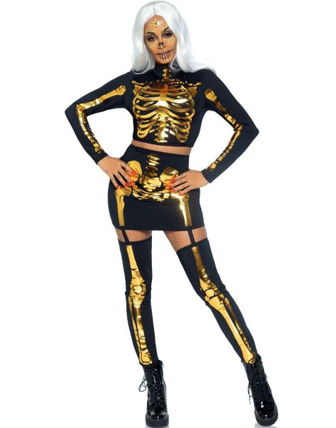 Golden Skeleton Kostyme til Dame 2 Deler