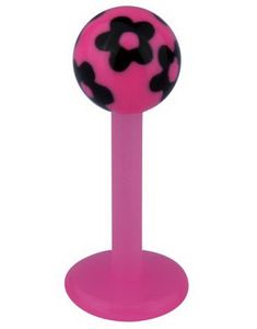 Labret m/Blomster - Rosa/Svart - Strl 1,2x8x4mm