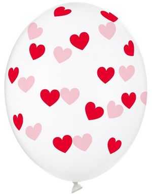 6 stk 30 cm Klare Ballonger med Røde Hjerter