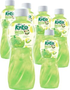 6 stk Kato Fruit Juice Nata De Coco Melon - Juice med Melonsmak og Kokosgelebiter - Hel Pakke 6x320 ml (Thailand)