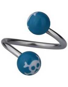 Øyenbrynspiercing med Dødninghoder - Blå/Hvit - 1.2 x 10 mm