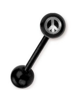 Svart Tungepiercing med Peace Tegn