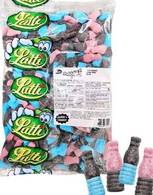 2,5 kg Lutti Bubblizz Liquorizz - Rosa og Blå Bubblegumflasker med Lakris