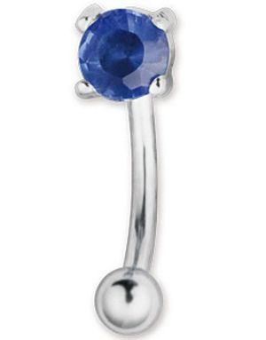 Banan Øyenbrynspiercing med Blå Diamantformet Sten - 1.2 x 8 mm