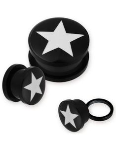 Svart Piercing Plugg med Hvit Stjerne