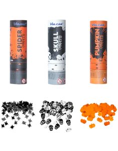 3 stk Halloween Konfettikanoner 15 cm - Edderkopp, Hodeskalle og Gresskar