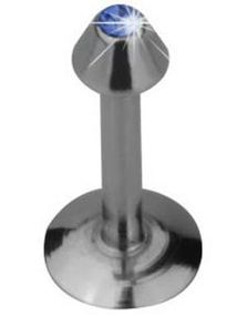Labret Piercing med Spike Kule og Blå Sten