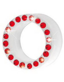 Silikon Piercing Tunnel i Hvit med Røde Stener